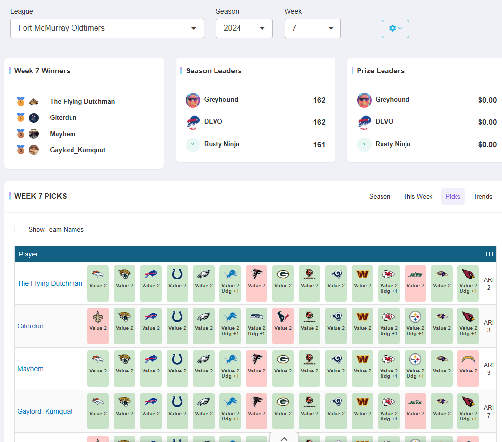 Pickem Picks Tab - OfficePoolStop Feature