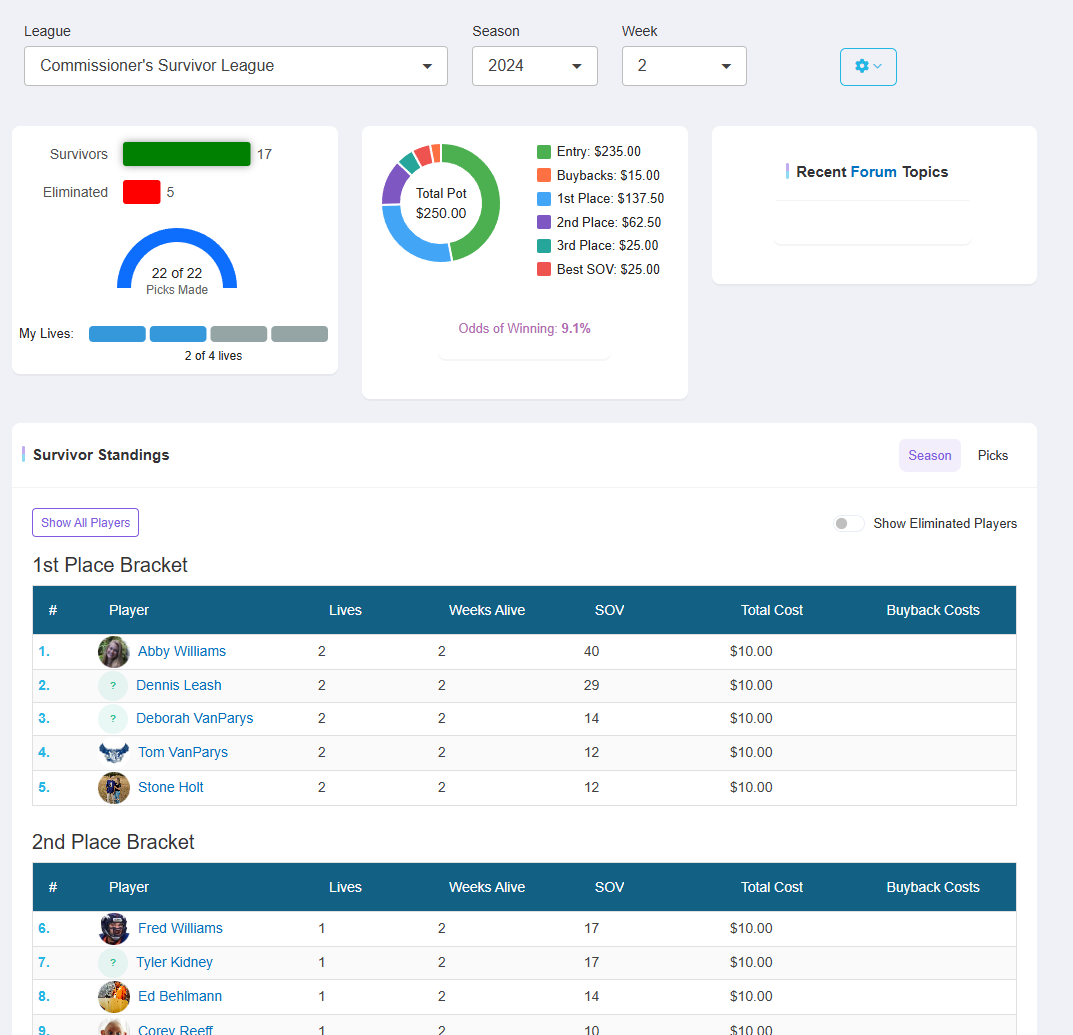 Survivor Standings - OfficePoolStop Feature